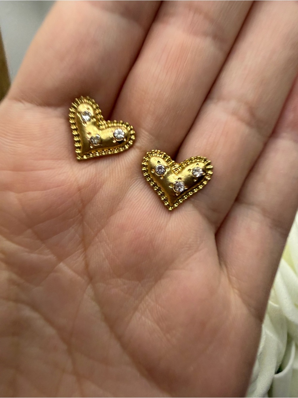 Heart-Shaped Gold Crystal Stud Earrings - Women Jewelry